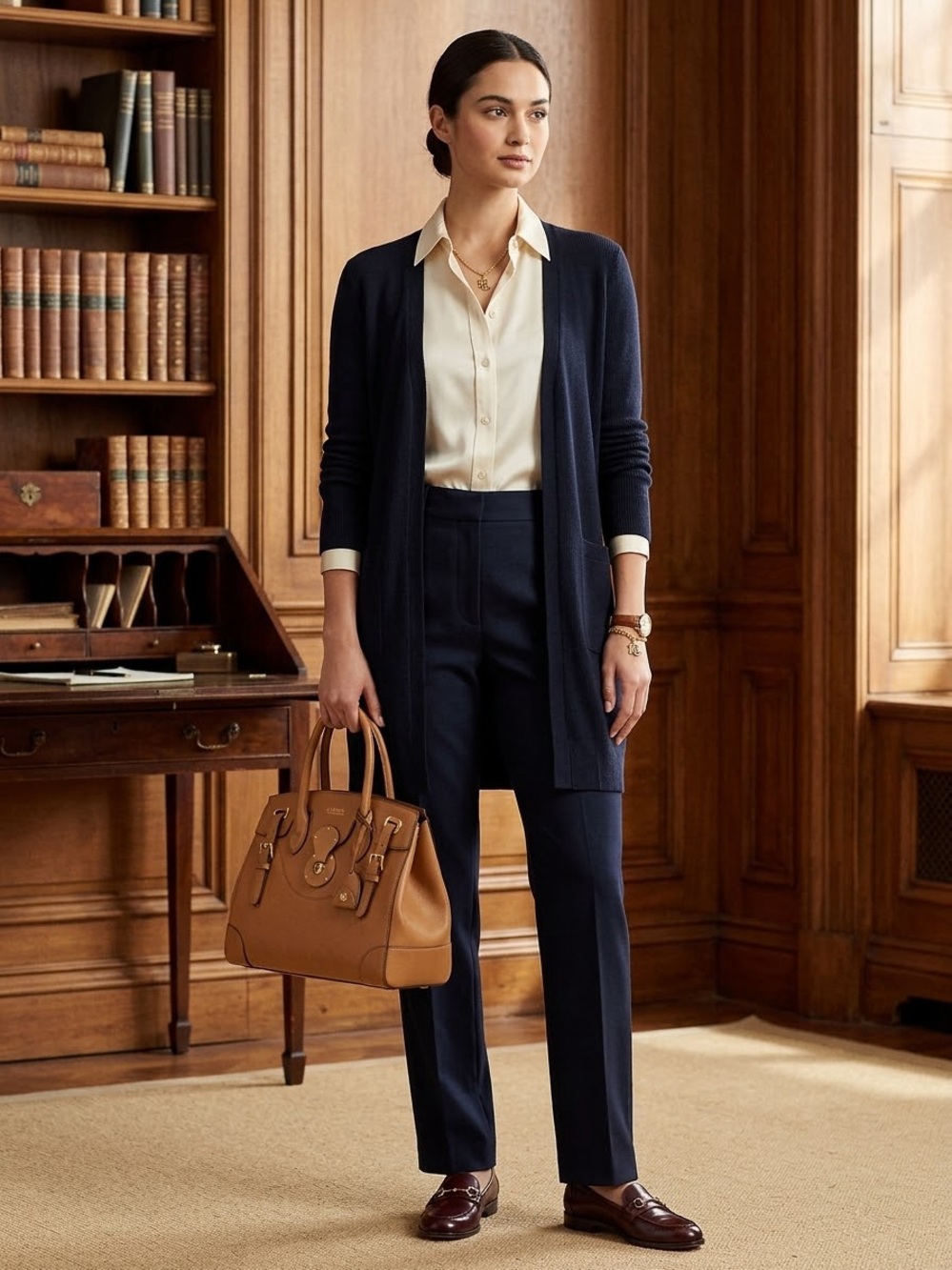 Lauren Ralph Lauren Navy Open-Front Long Cardigan